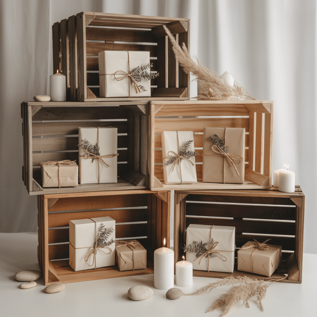  wooden crate Christmas display on porch