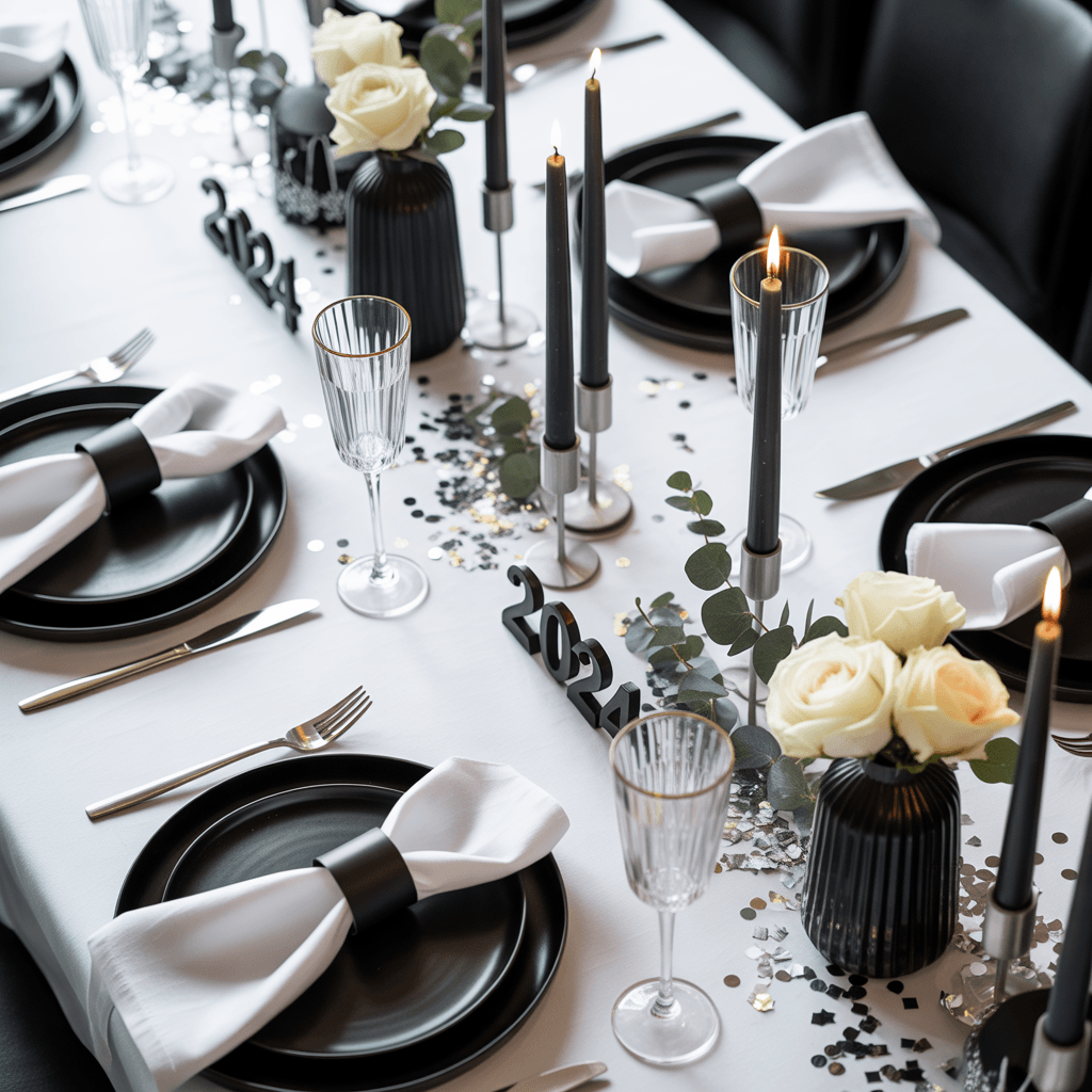 Black and white simple DIY New Year table settings