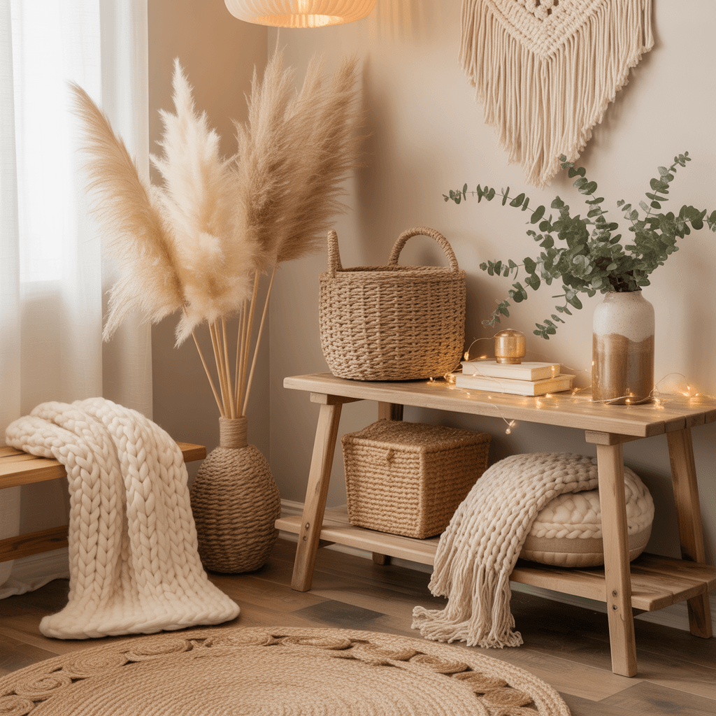 Boho New Year entryway decor creating a welcoming feel