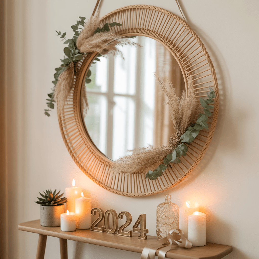 Boho mirror decor for New Year entryway