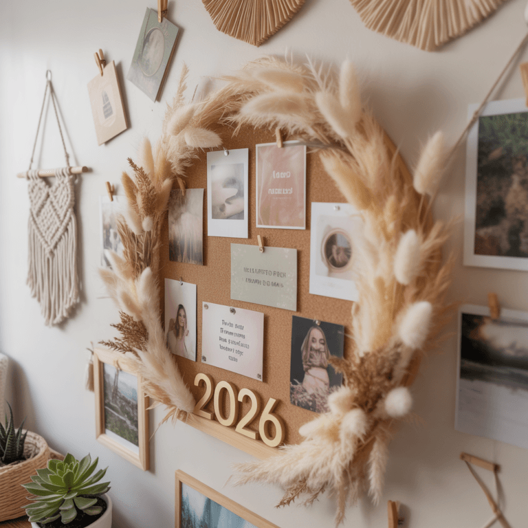 Boho style DIY New Year vision board wall decor