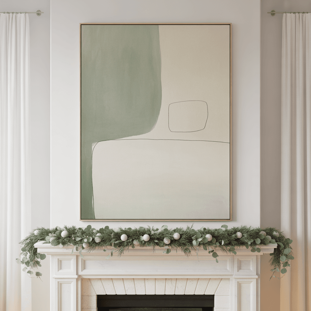 Champagne gold accents on a modern Christmas mantel.