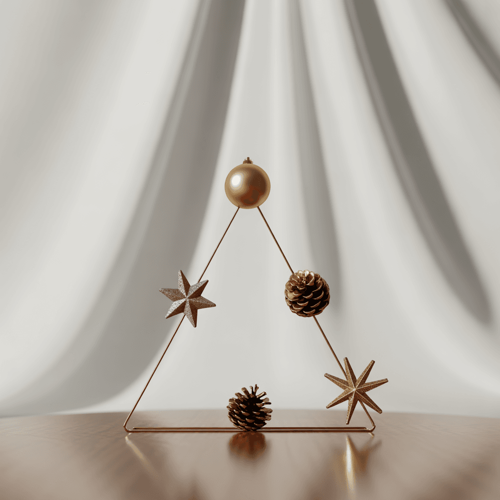 Christmas shelf arranged using the rule of threes with tall, medium, and small décor