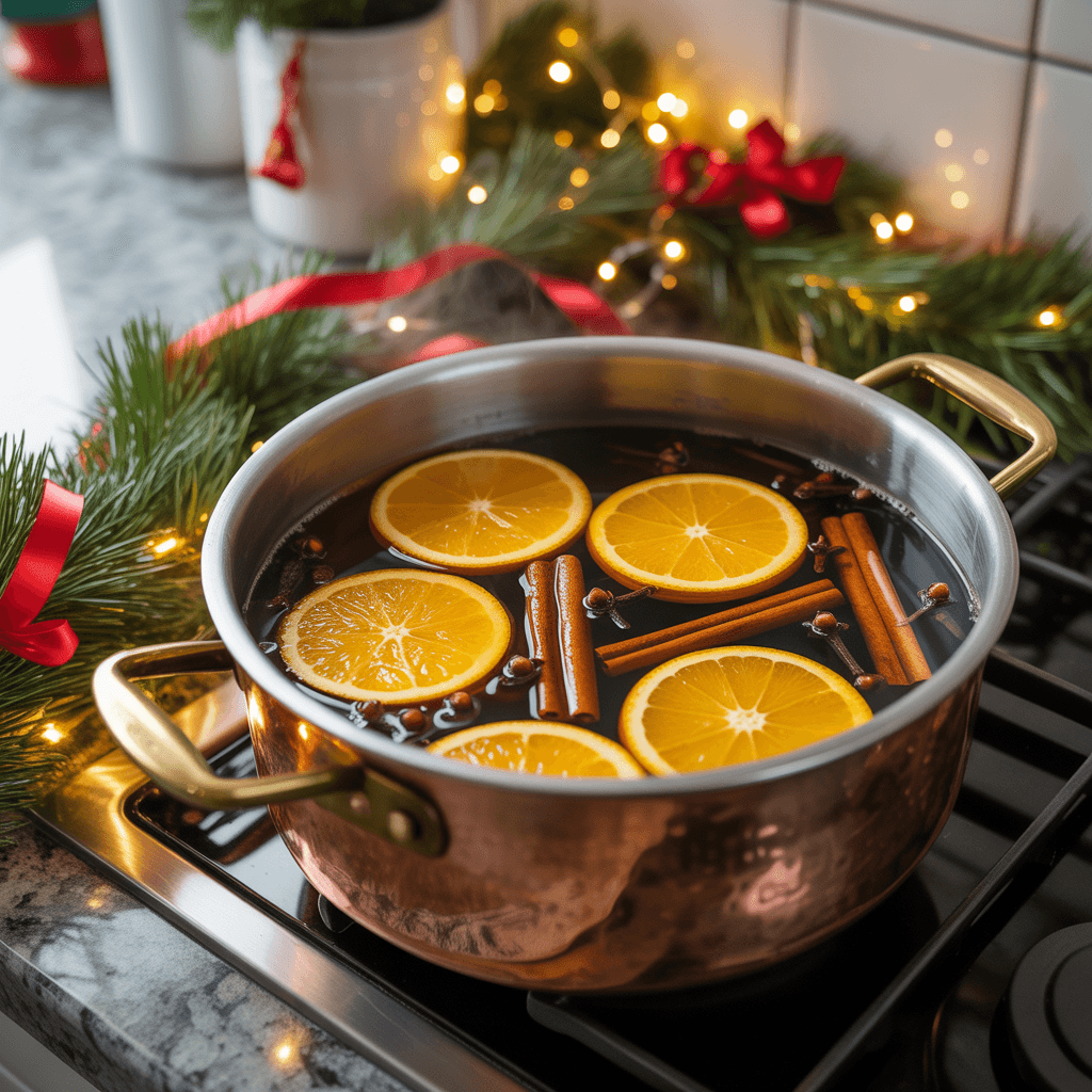 Christmas simmer pot with holiday spices.