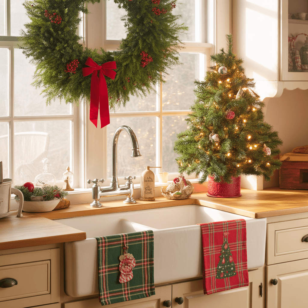 Christmas sink décor in the kitchen.