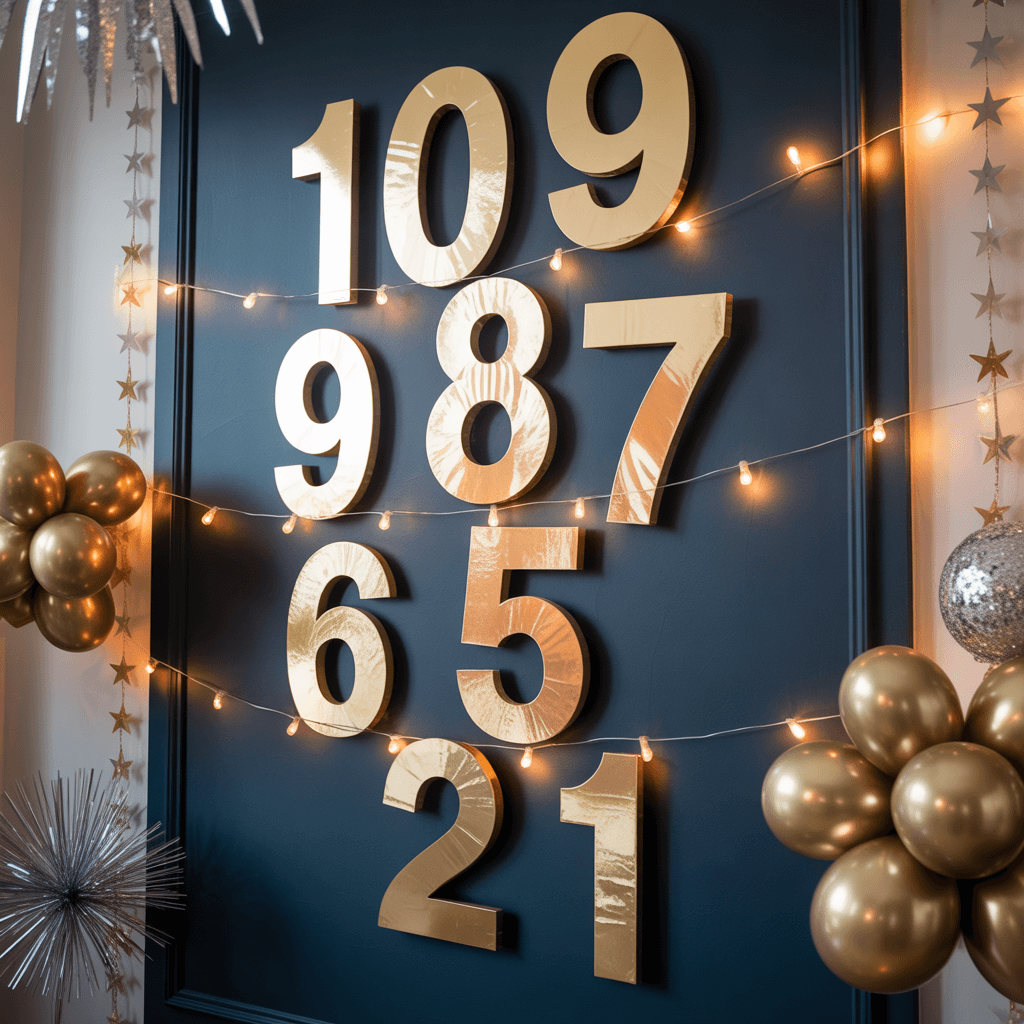 Countdown-themed DIY New Year wall decor ideas.