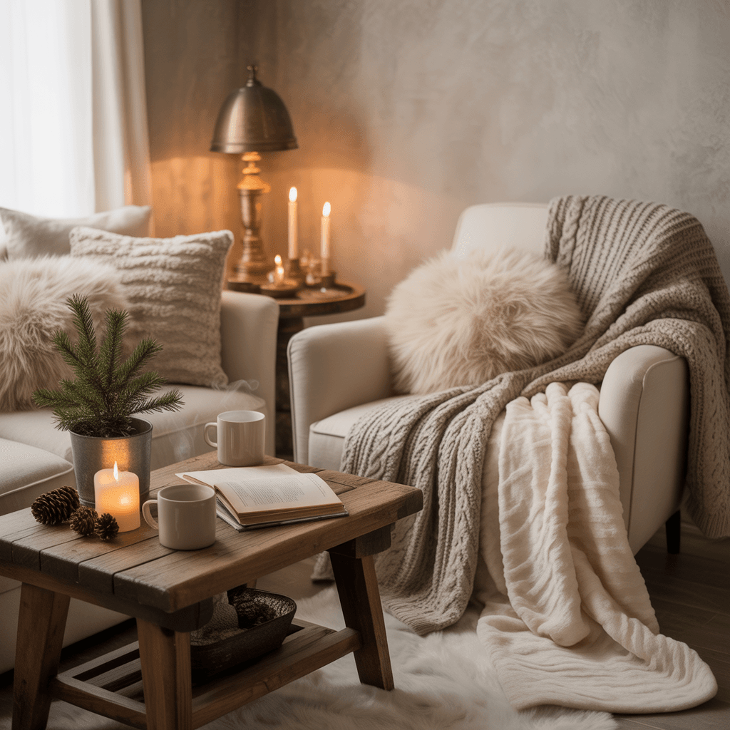 Cozy New Year corner decor creating calm atmosphere