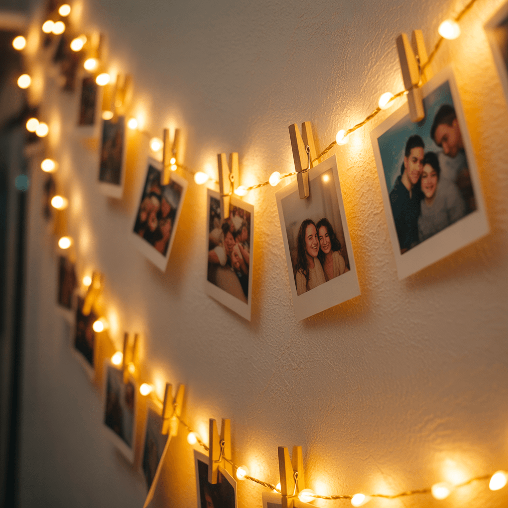 Cozy New Year corner decor using string lights