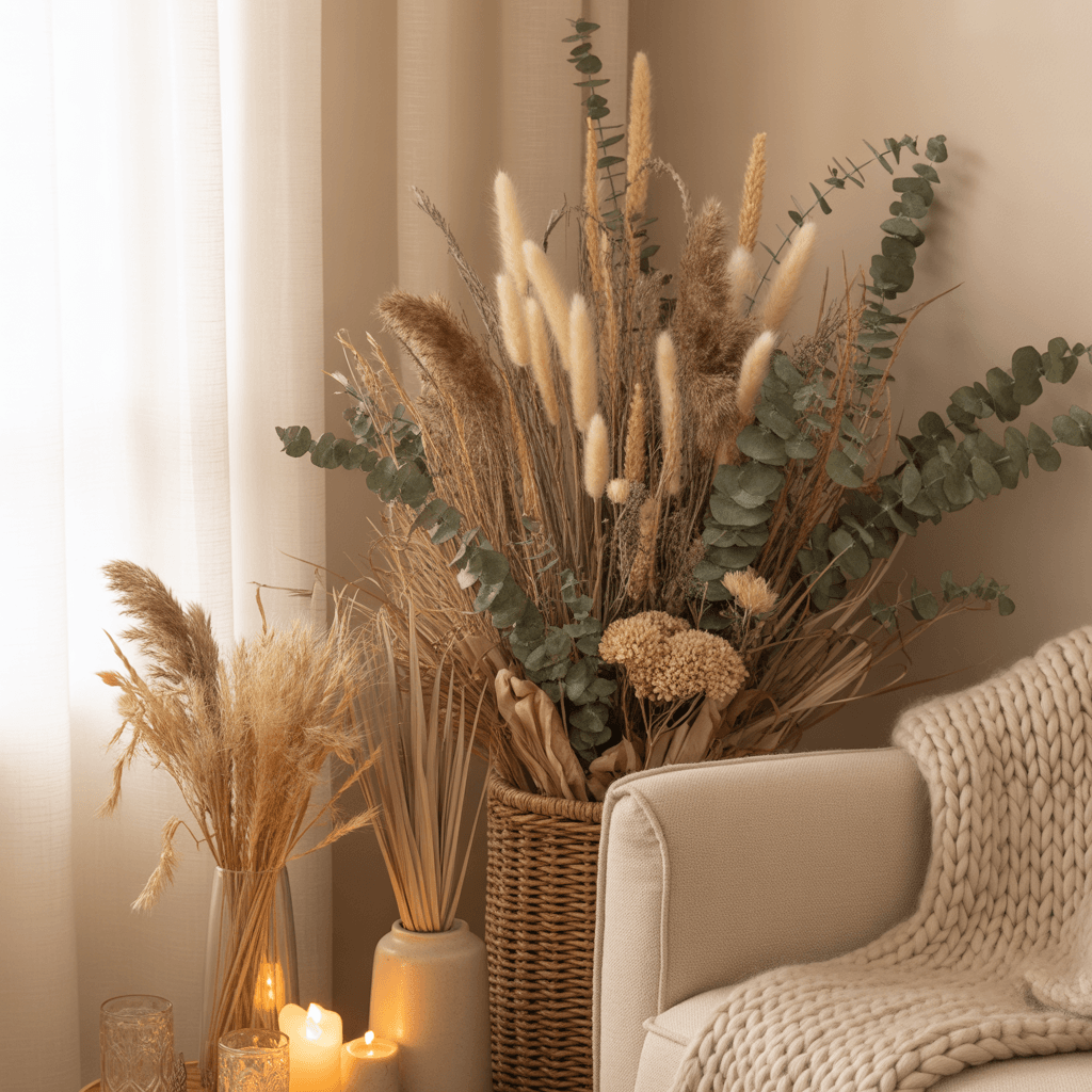 Cozy shelf styling for New Year corner decor