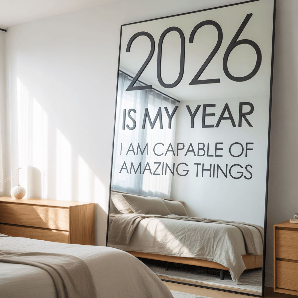 DIY New Year affirmation decor with mirror affirmation decals