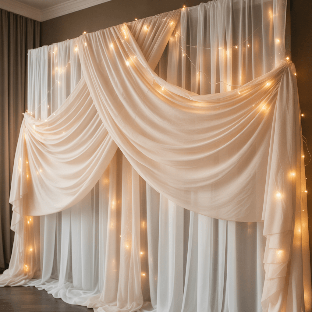 DIY New Year backdrop using sheer fabric with soft lighting