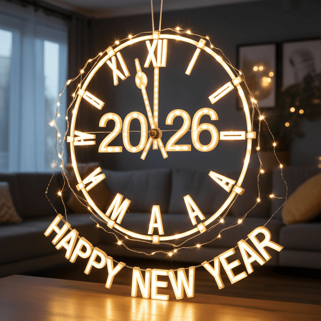 DIY New Year countdown clock decor with lights