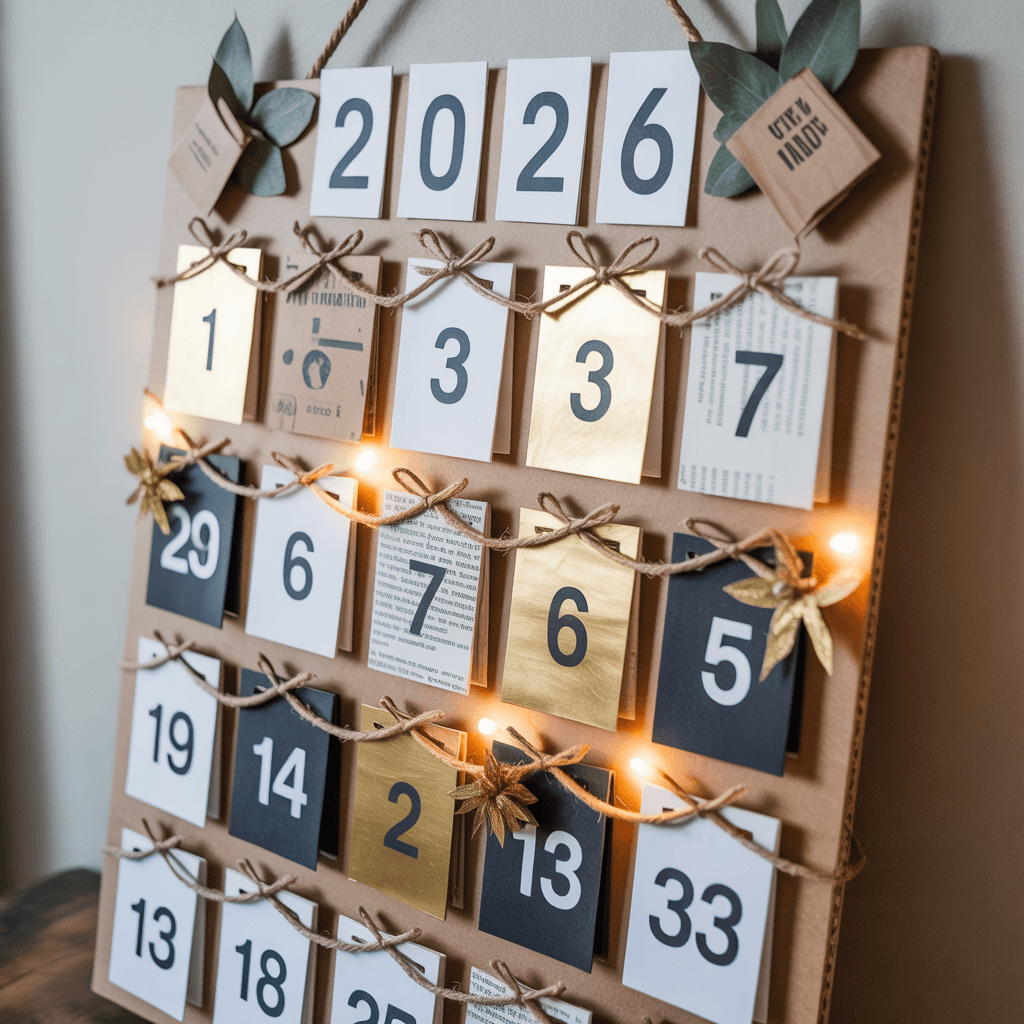 DIY New Year decor using recycled New Year countdown calendar