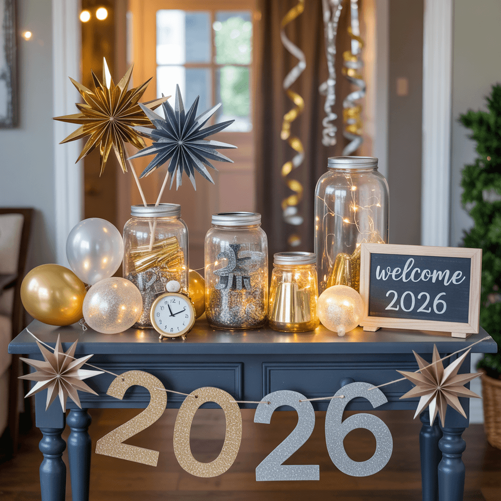  DIY New Year entryway decor on console table