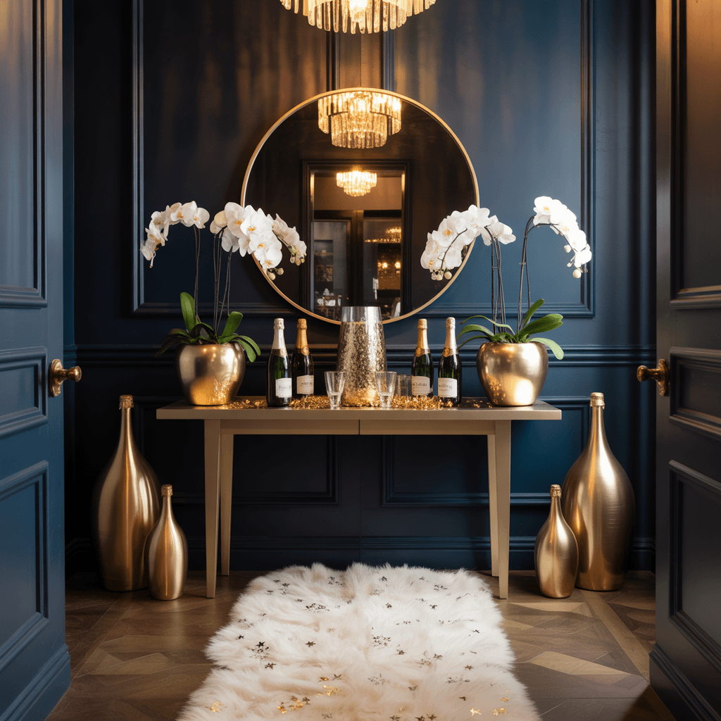 DIY New Year entryway decor with metallic accents