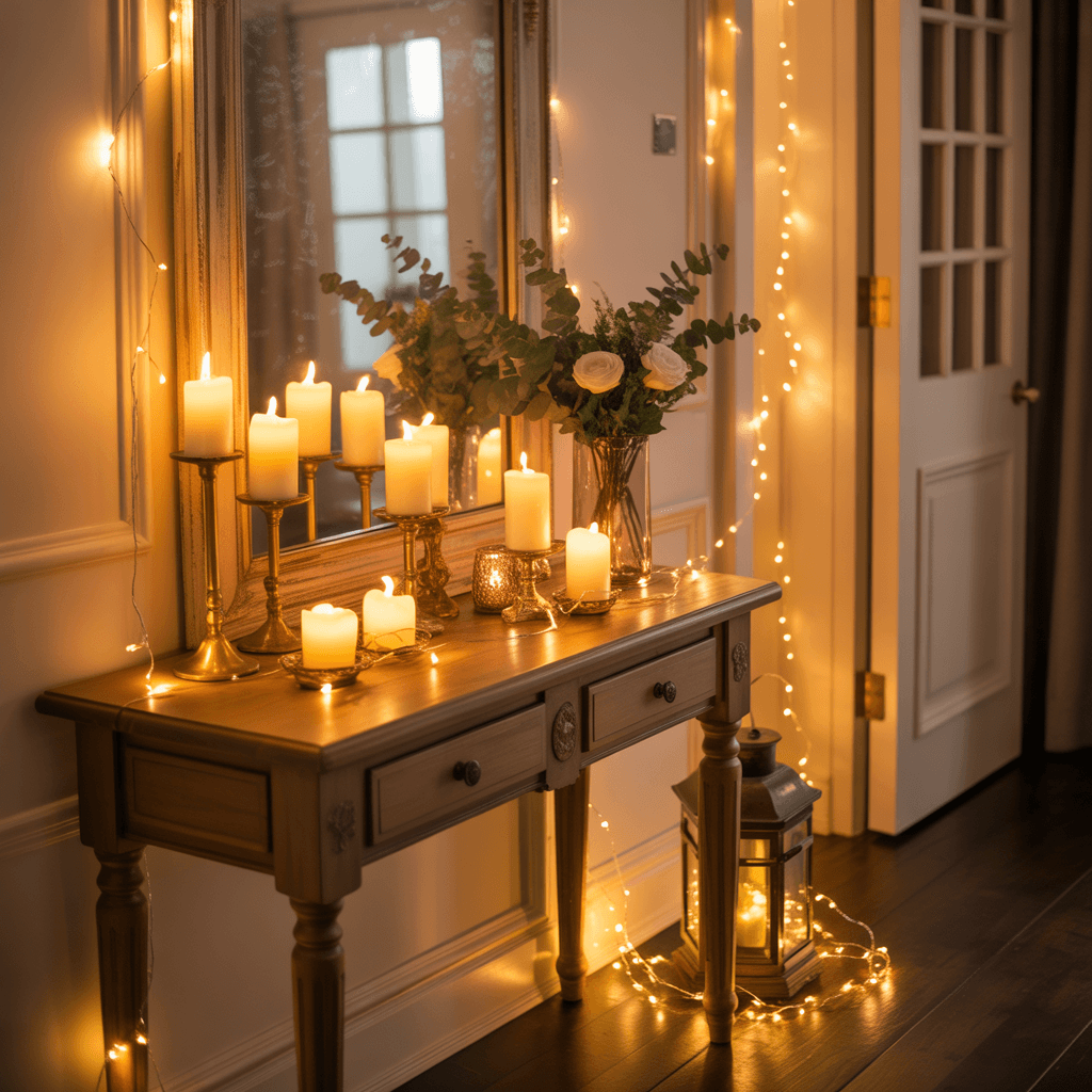 DIY New Year entryway decor with warm lighting
