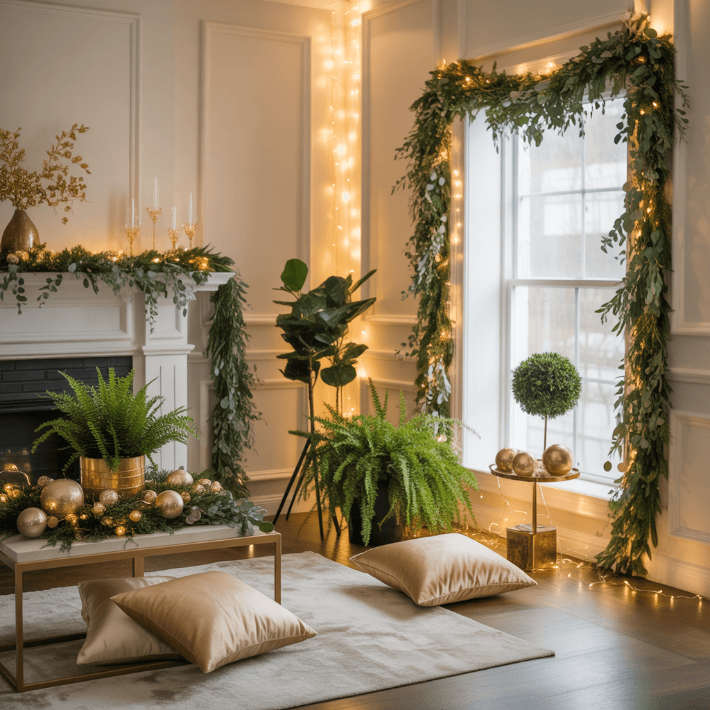 DIY New Year living room decor ideas with greenery