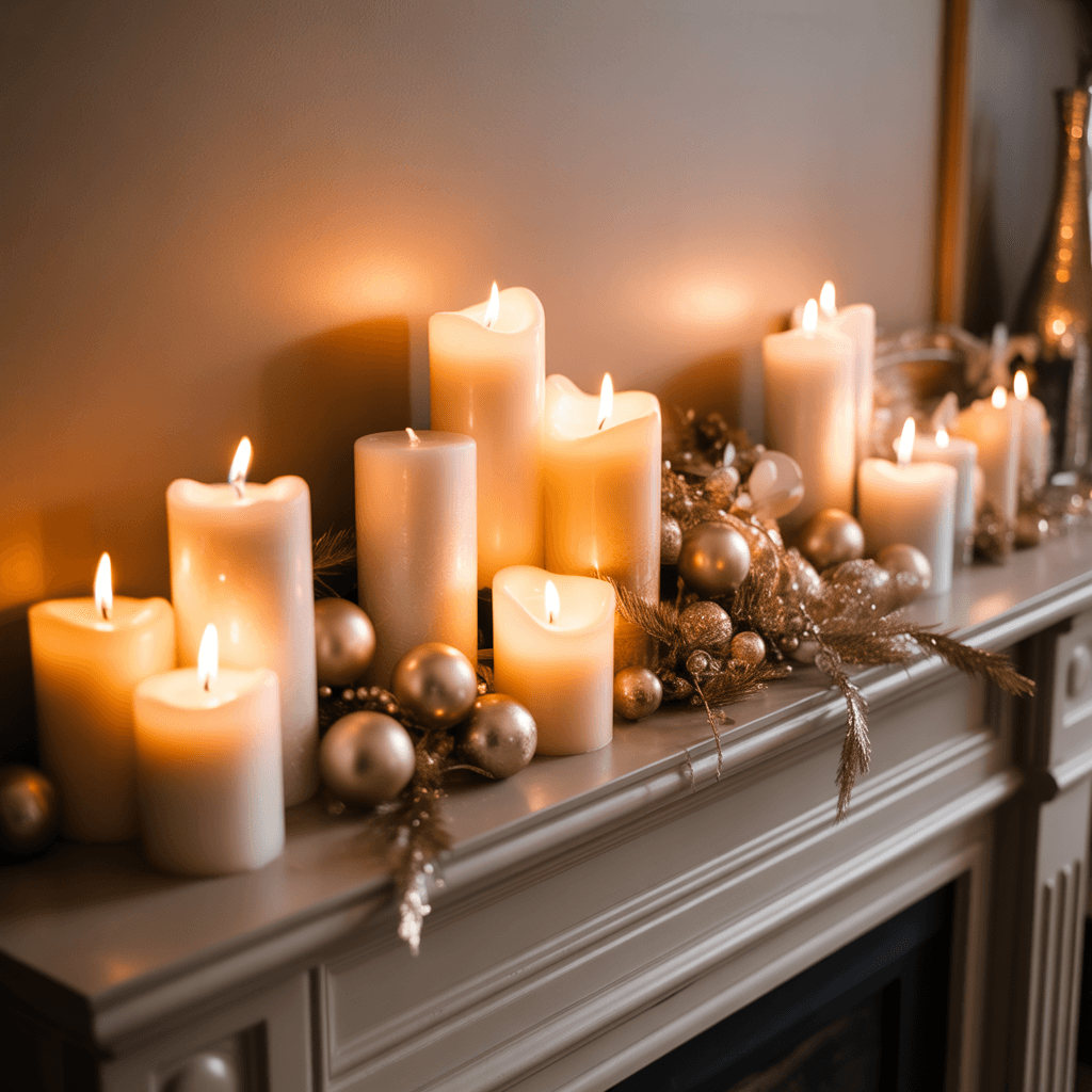 DIY New Year mantel decor using candles