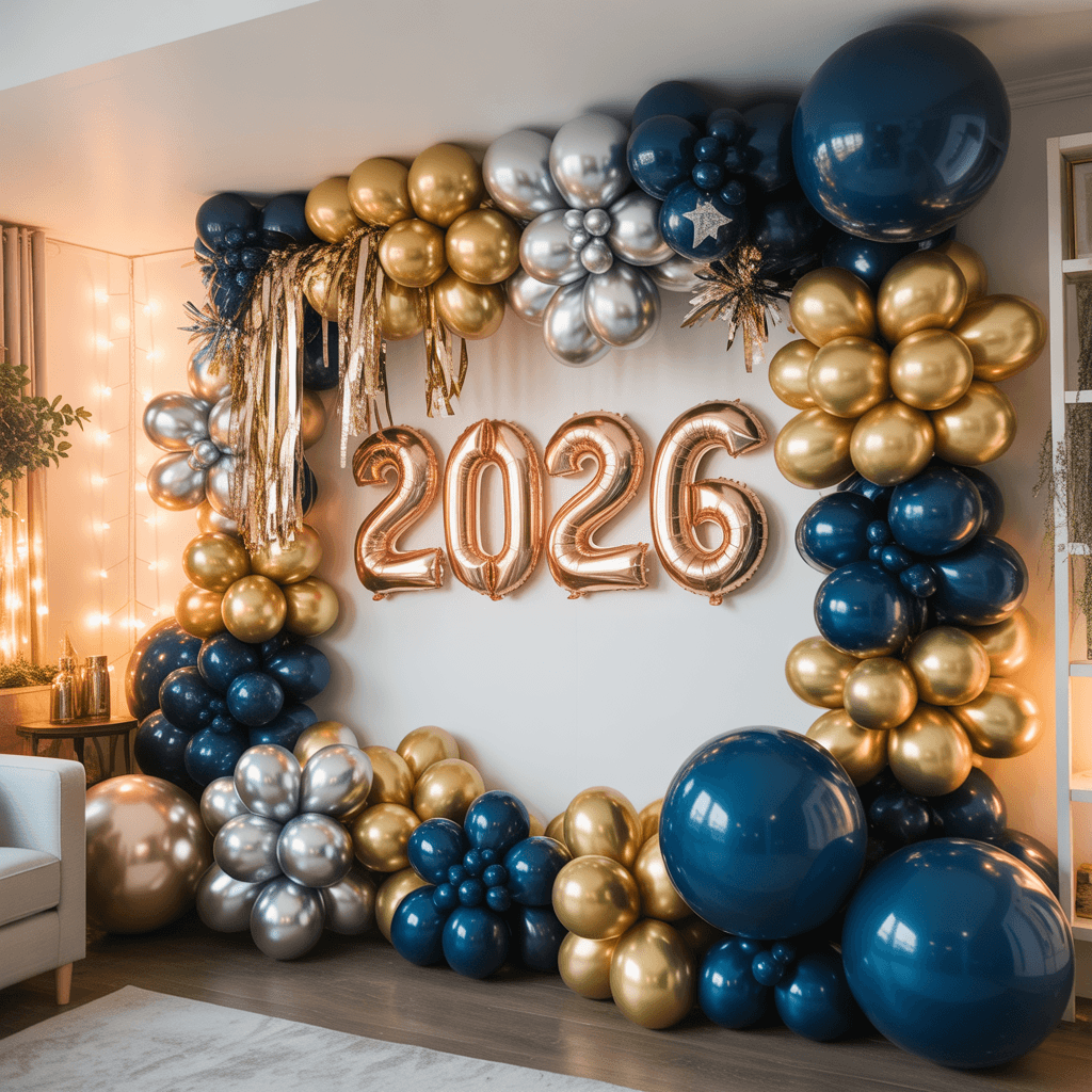 DIY New Year photo backdrop ideas at home with fringe decor