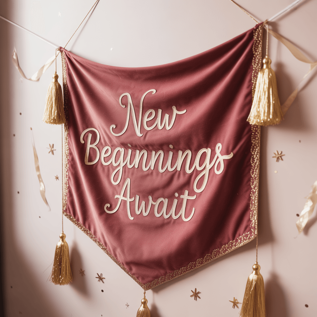 DIY New Year signs and banners made from fabric