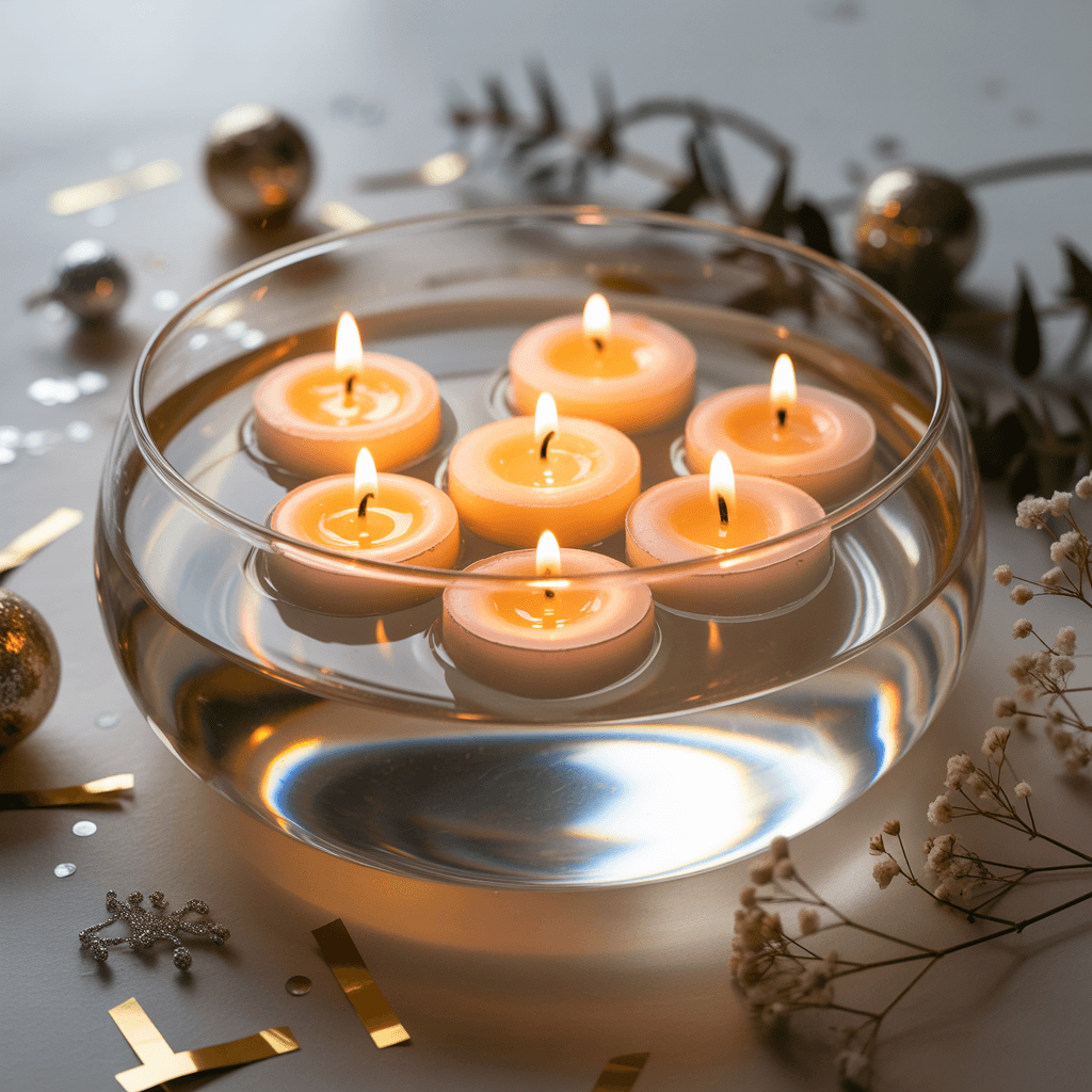 DIY New Year table centerpieces with floating candles