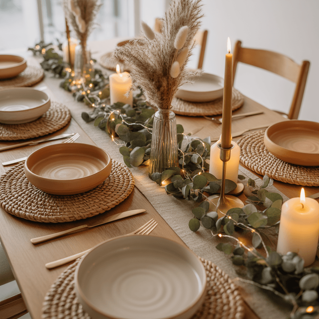 DIY boho New Year decorations for table styling
