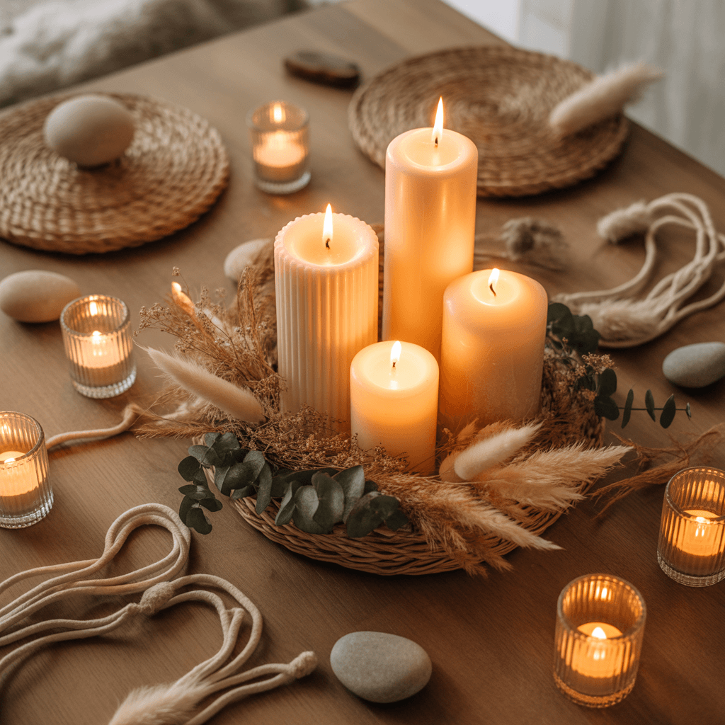 DIY boho New Year decorations with candles