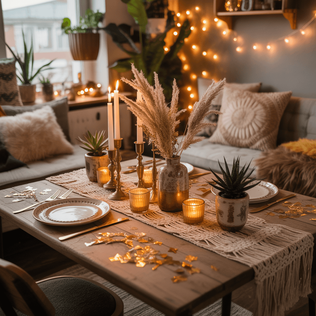DIY boho New Year table decor for small spaces