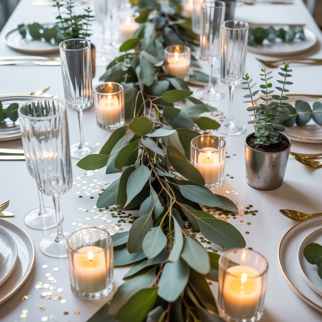 DIY boho New Year table decor with eucalyptus
