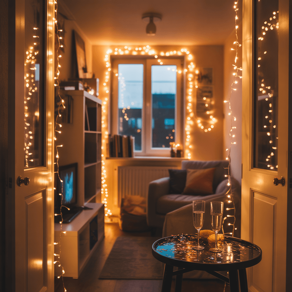 DIY cozy New Year decor ideas for small apartments with fairy lights