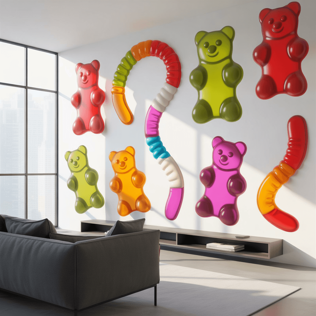 DIY gummy aesthetic wall decor using wall stickers