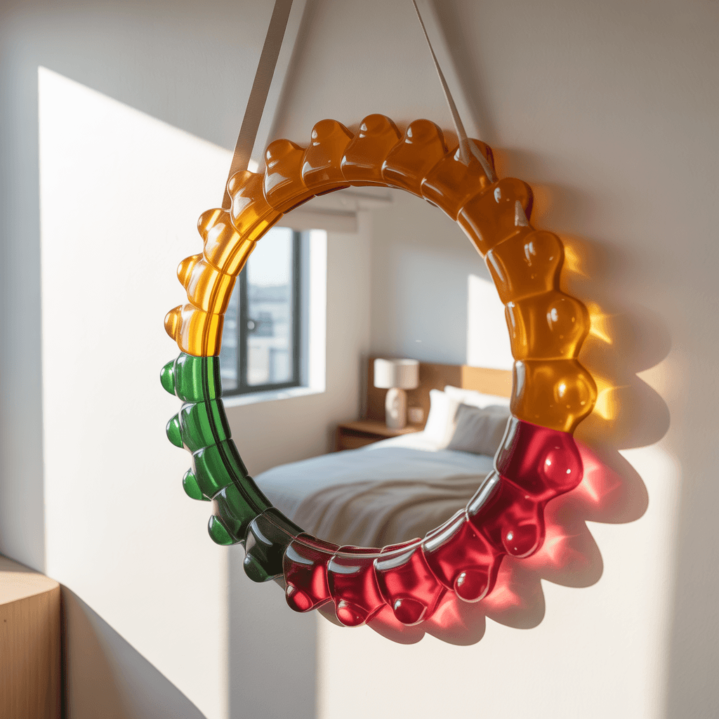 DIY gummy aesthetic wall decor with colorful mirrors