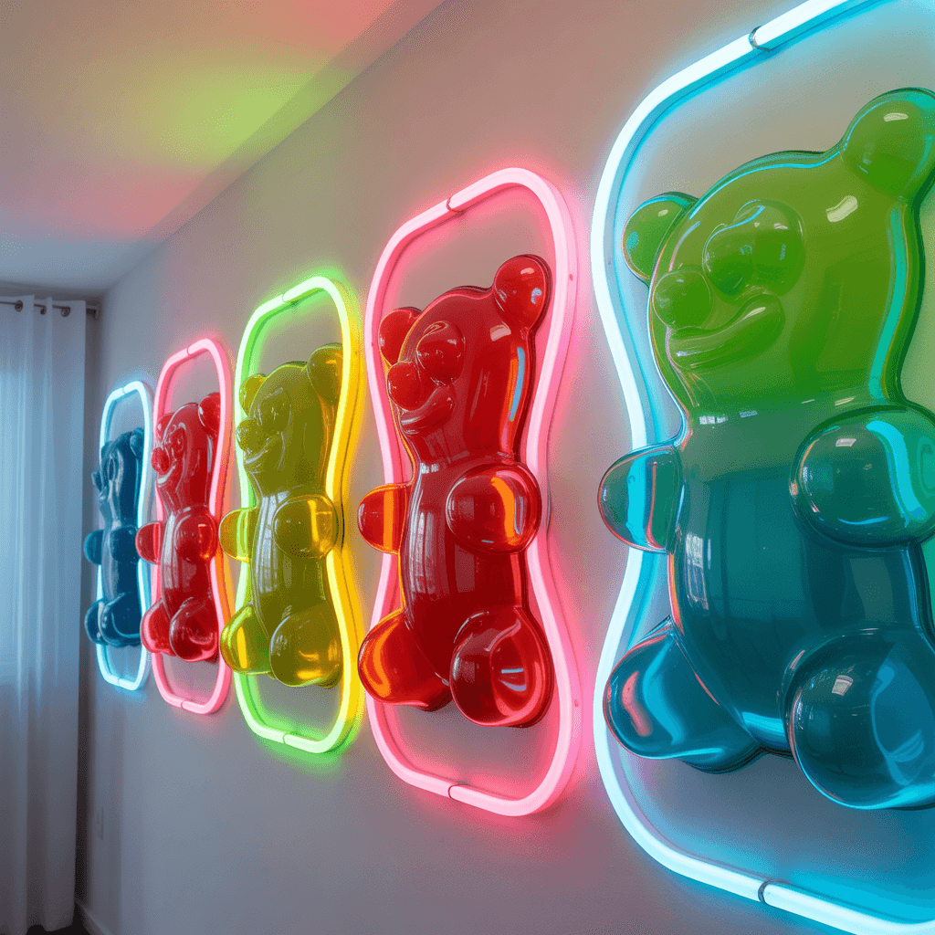  DIY gummy aesthetic wall decor with neon lighting