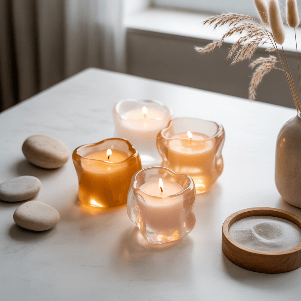 DIY jelly candle holders paired with neutral decor