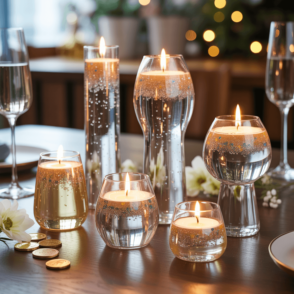 DIY jelly candle holders styled on New Year table