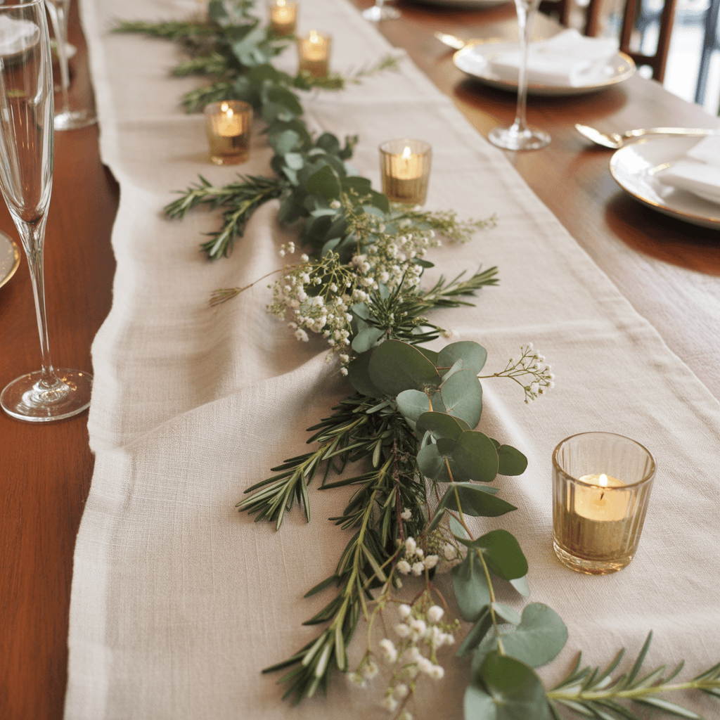  DIY neutral New Year centerpieces with linen and greenery