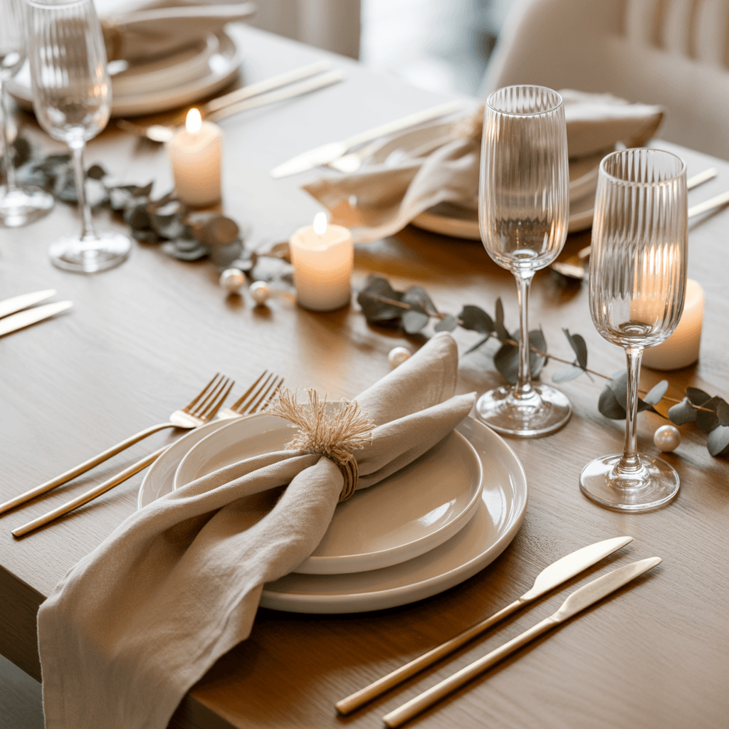 DIY neutral New Year table decor for a cozy home.