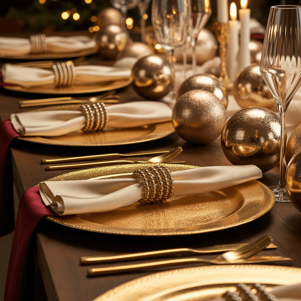 Gold accents on a modern and elegant Christmas tablescape