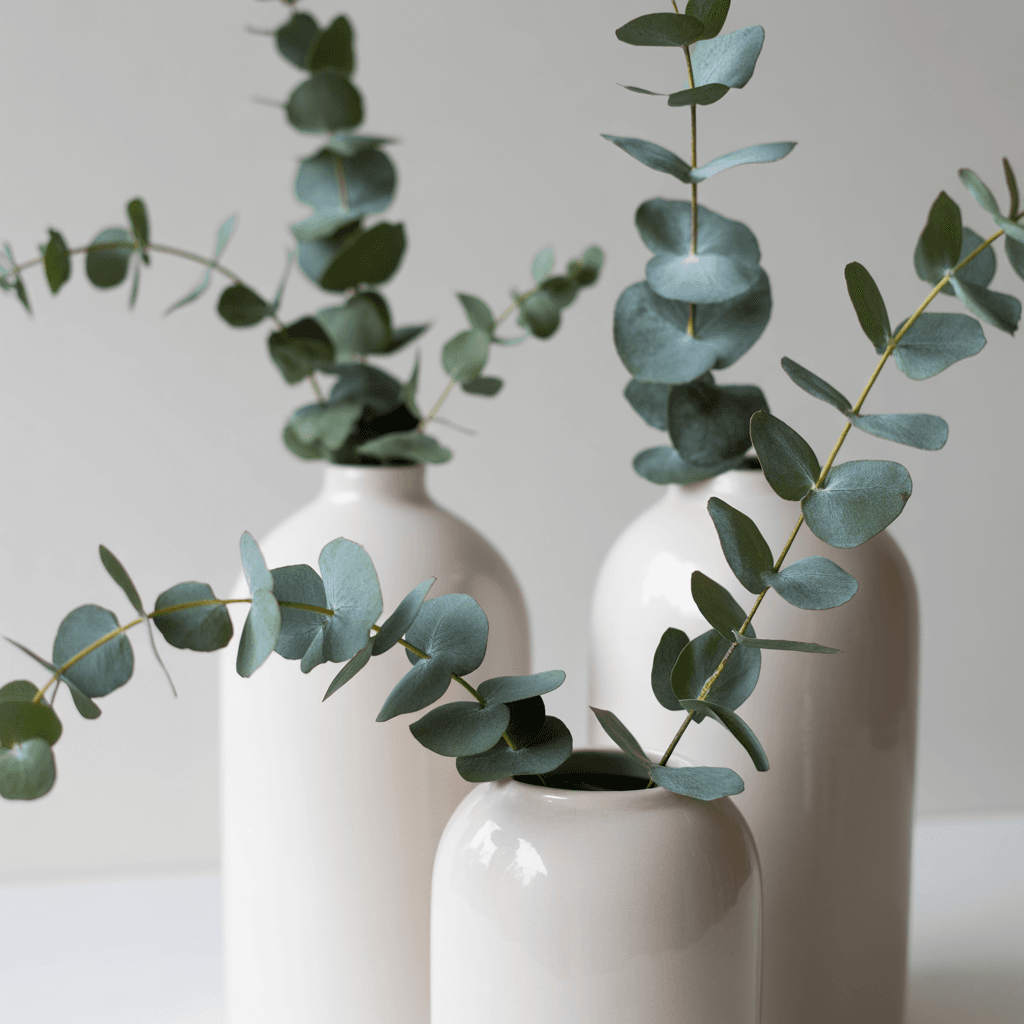 Greenery accents in DIY neutral New Year decorations.