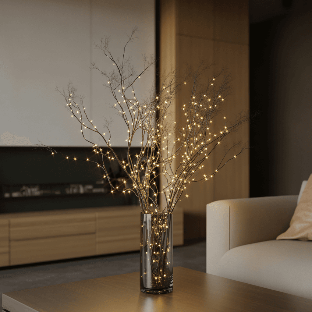 LED branch lights in a vase for Christmas decoration