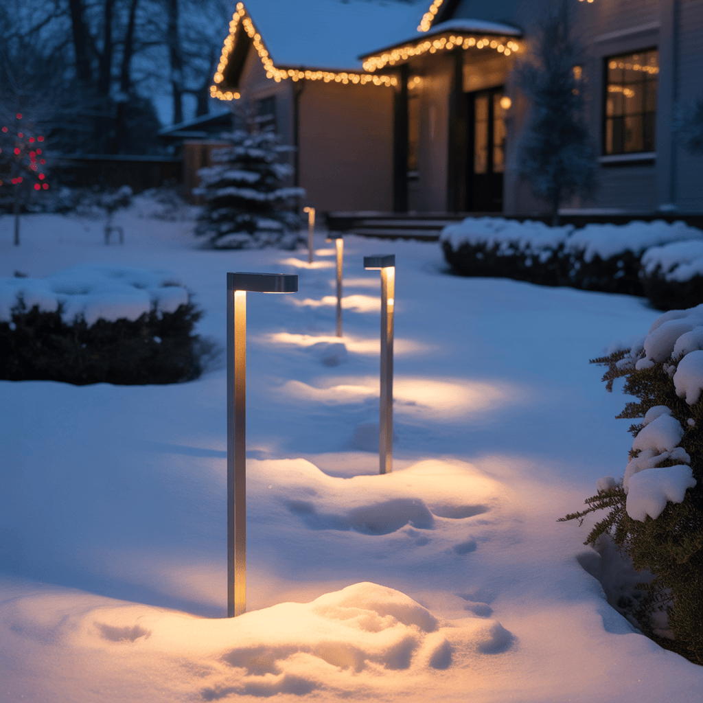LED pathway Christmas lights lining an outdoor walkway
