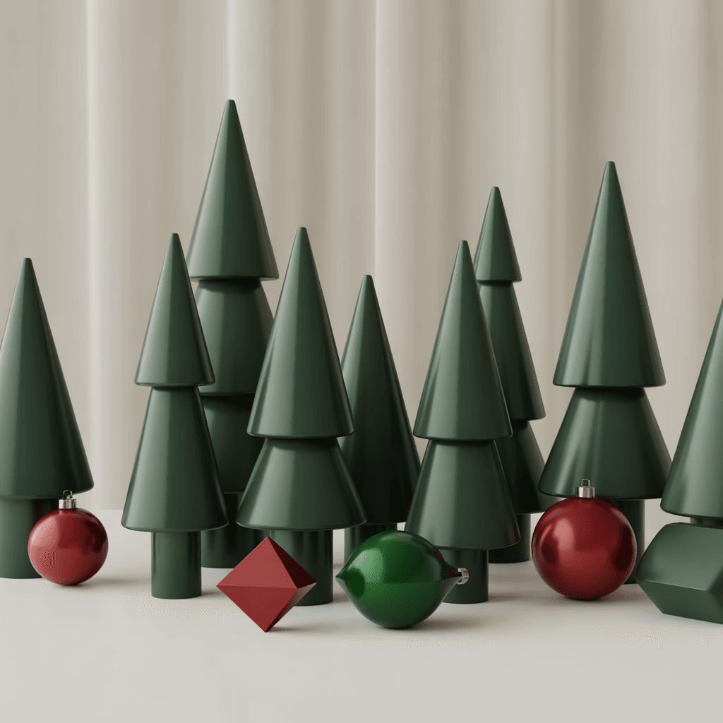 Minimal Scandinavian red and green geometric Christmas decorations