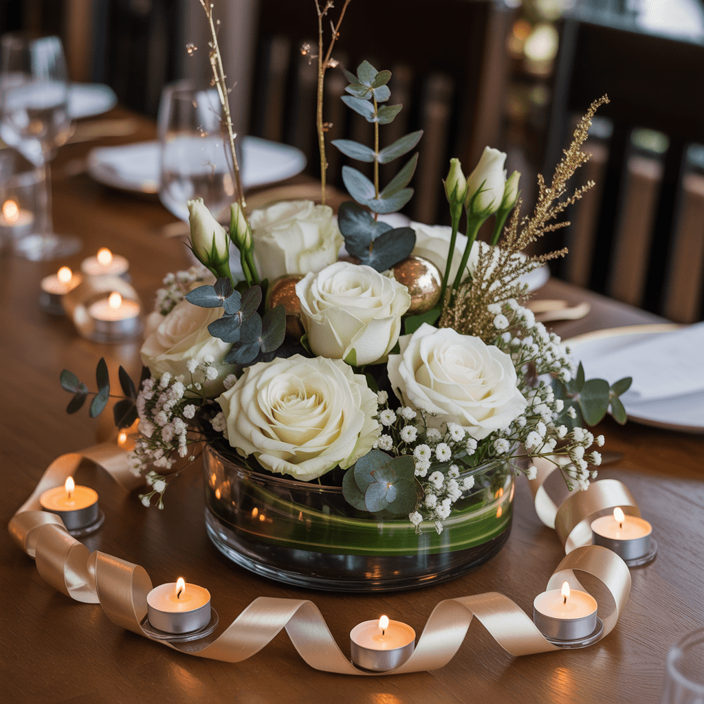 Minimal floral DIY New Year table centerpieces