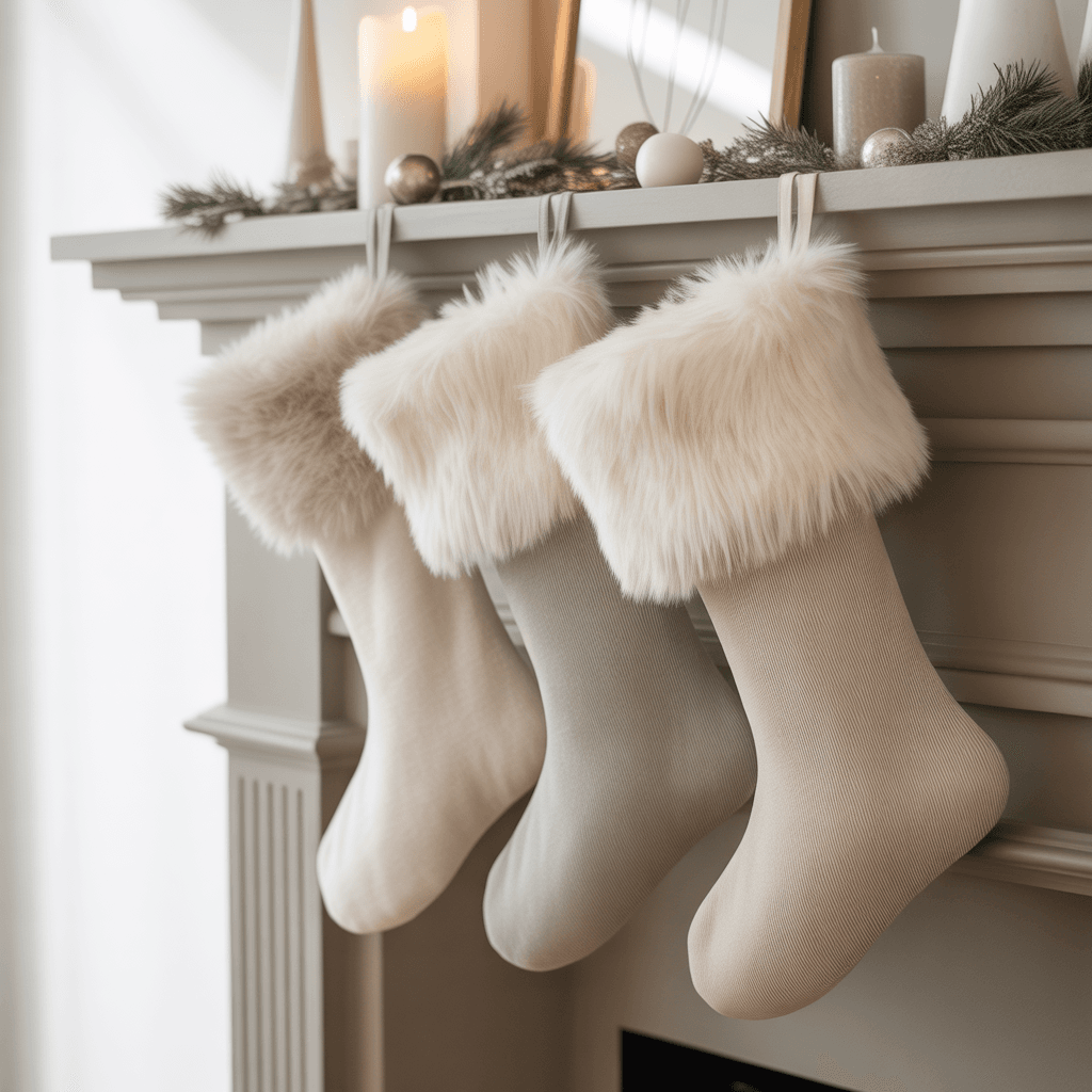 Minimal wall art centered above a modern Christmas mantel.