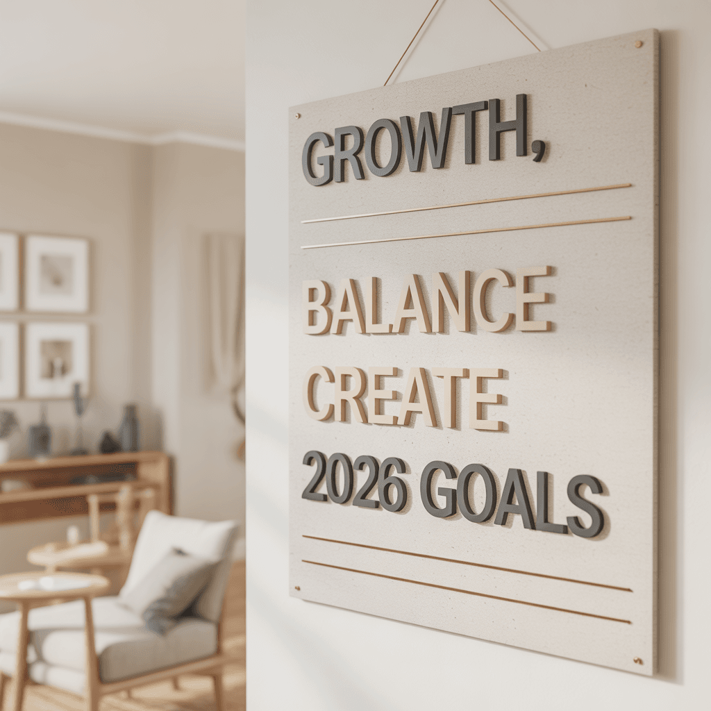 Minimalist DIY New Year vision board wall decor in neutral tones