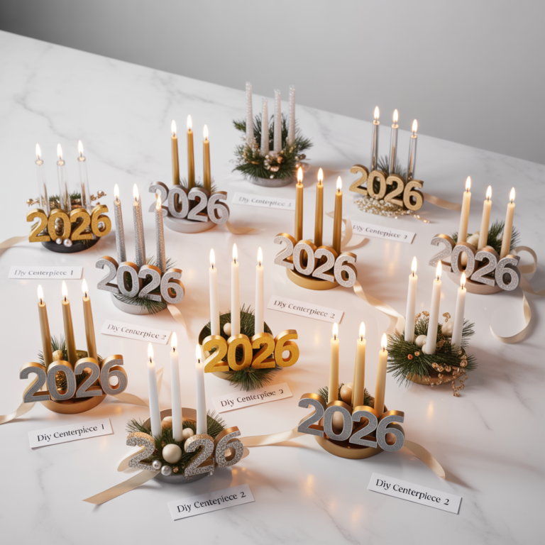 Modern black and white DIY centerpiece using candles for New Year.