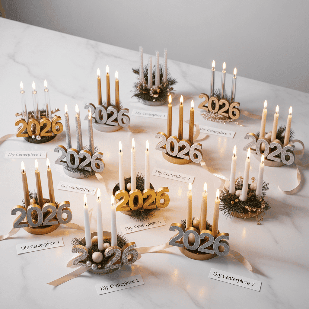 Modern black and white DIY centerpiece using candles for New Year.