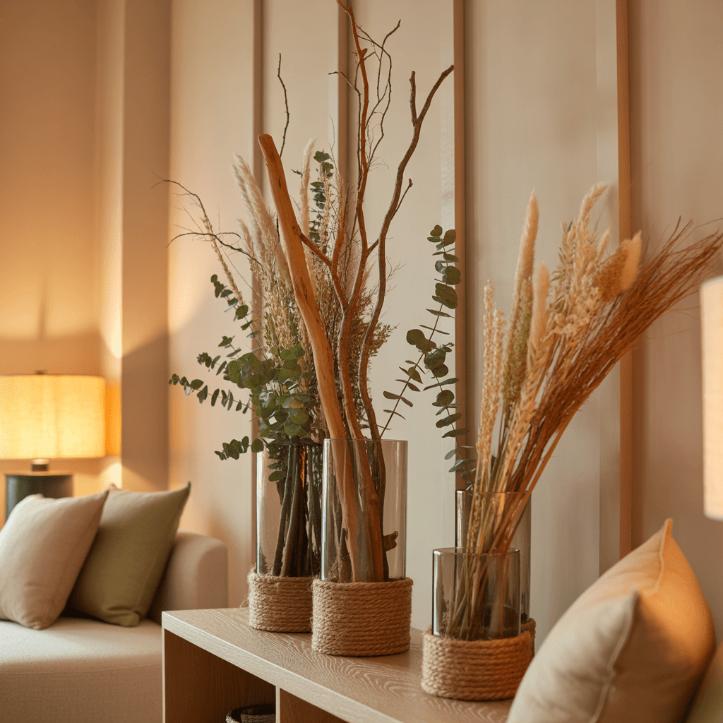 Natural texture DIY neutral New Year home decor ideas.