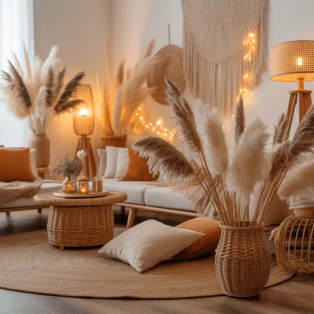 Pampas grass used in boho New Year decor