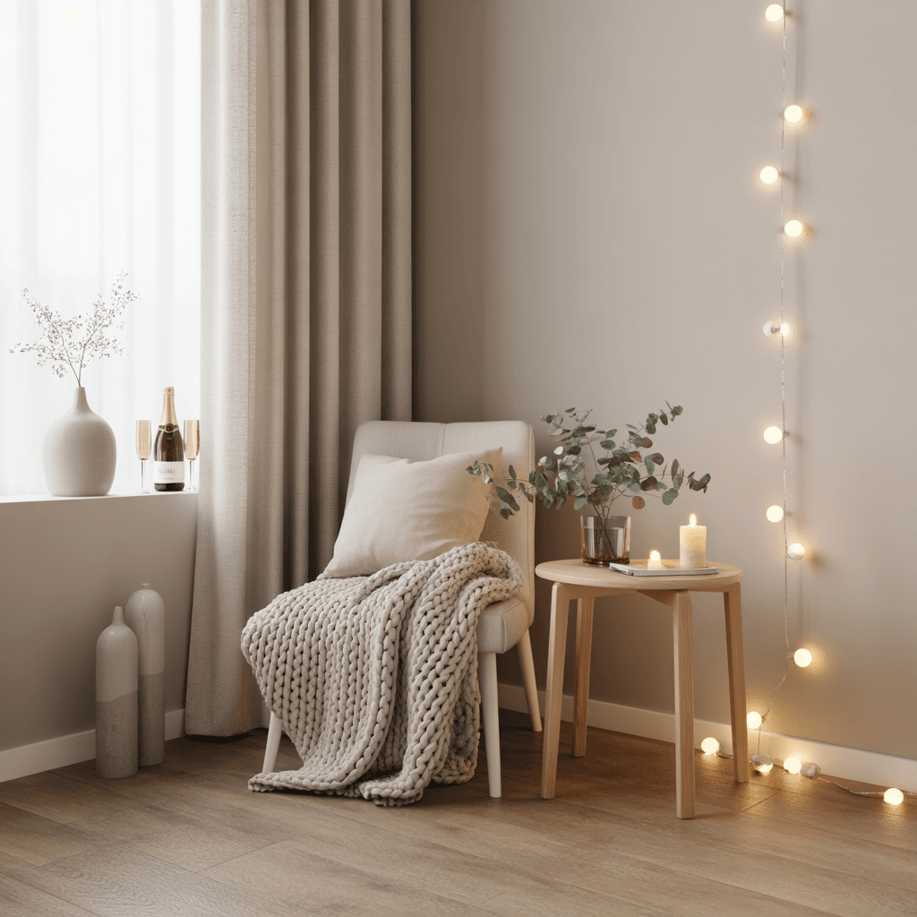 Renter-friendly cozy New Year corner decor